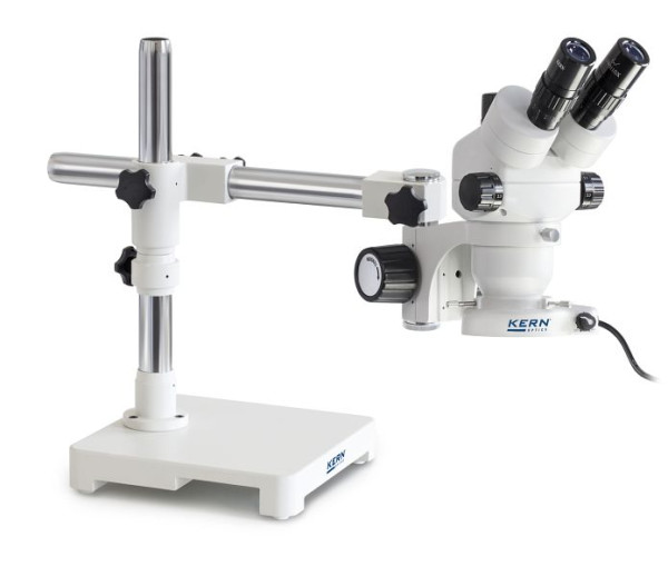 KERN Optics set stereomicroscopio, piccolo, stativo a braccio telescopico (piatto), Greenough 0,7 x - 4,5 x, trinoculare, OZM 903