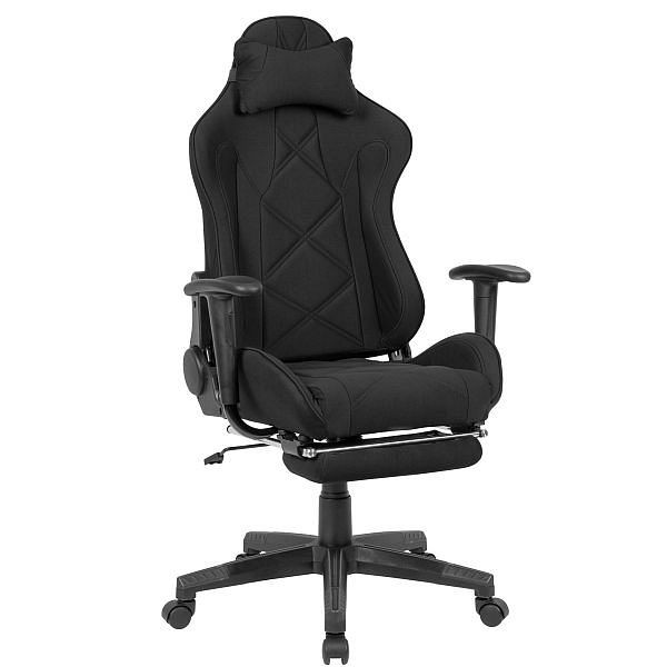 Rivestimento per sedia da scrivania gaming Amstyle in tessuto nero fino a 120 kg con schienale alto e poggiapiedi allungabile, SPM1.417