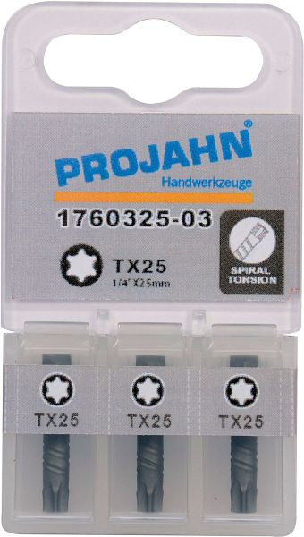 Bit di torsione Projahn 1/4&quot; L25 mm TX10 pacco da 3, 1760310-03