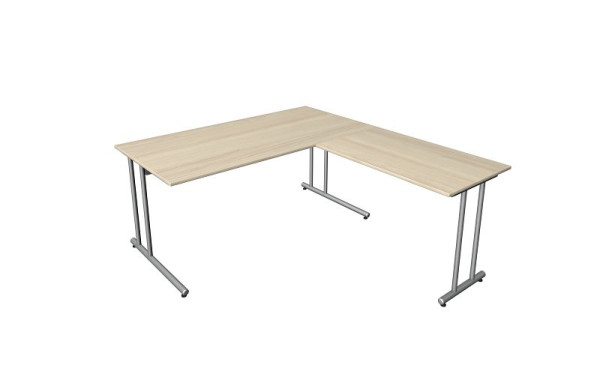Postazione di lavoro angolare Kerkmann Start-up, composta da scrivania L 1600 x P 800 x H 750 mm e tavolo allungabile 1000 x 600 x 750 mm, acero, 11436550