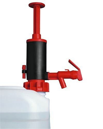 Pompa manuale di riempimento e travaso DENIOS, con guarnizione in EPDM, rossa, 129-355