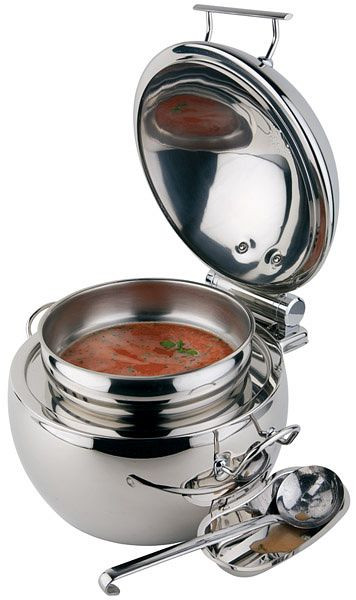 Pallina per zuppa APS -GLOBE-, Ø 48 cm, altezza: 32 cm, 10 litri, acciaio inossidabile lucidato a specchio, con freno idraulico del coperchio, per chiusura silenziosa, 12399
