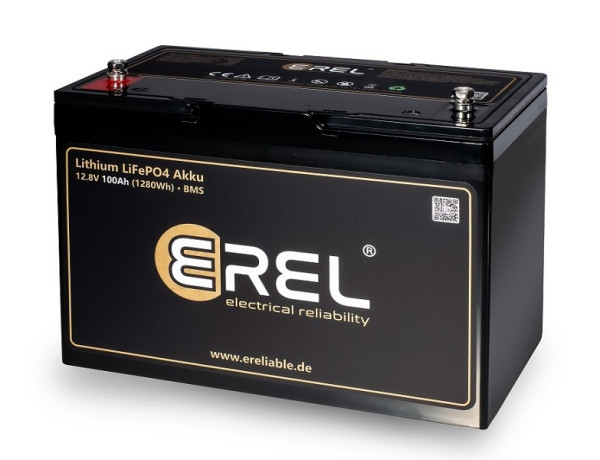 Batteria di accumulo e alimentazione al litio EREL 12,8 V LiFePO4 100 Ah 1280 Wh, ER-12V100A1