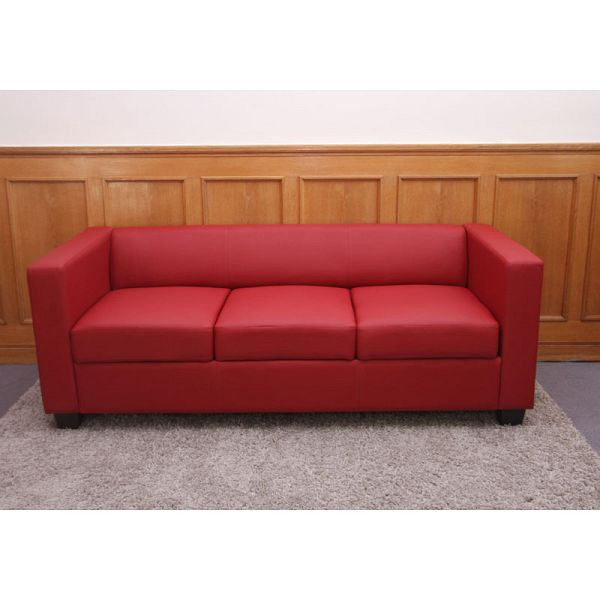Mendler Set di divani 3-1-1 set di divani divano lounge Lille, pelle rosso, 2x17643+2x17644+17647+17648+17649