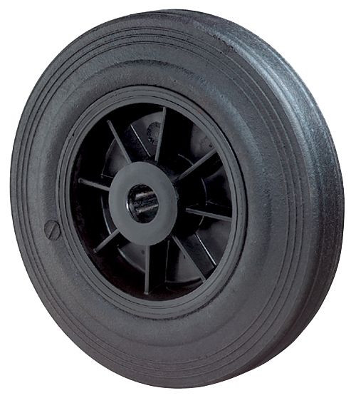Ruota in gomma con rulli BS, larghezza ruota 37,5 mm, Ø ruota 125 mm, portata 100 kg, rivestimento in gomma nera, cuscinetto a rulli, confezione da 8, B45.125