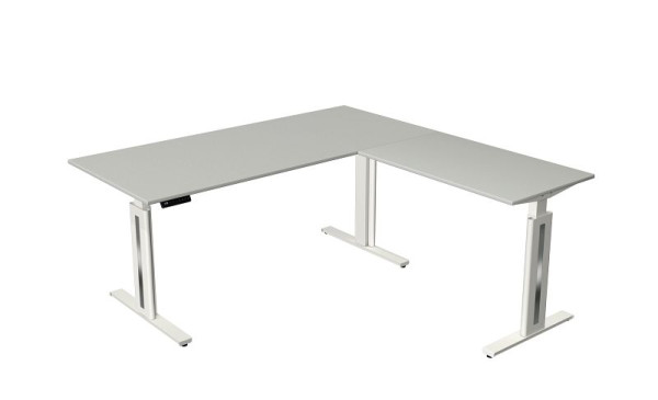Kerkmann Move 3 fresh tavolo sit/stand, L 1800 x P 800 mm, con elemento aggiuntivo 1000 x 600 mm, regolabile elettricamente in altezza da 720-1200 mm, grigio chiaro, 10186111