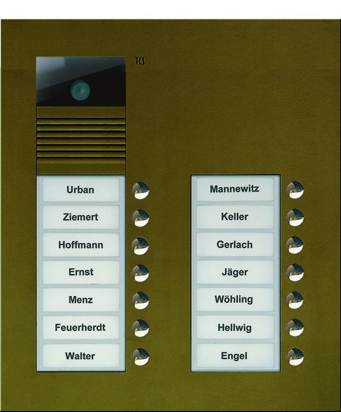 Posto esterno video TCS serie AVU con 14 pulsanti campanello (a destra), 2 colonne, UP bronzo, AVU15140-0012
