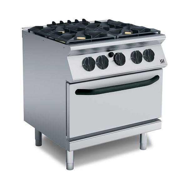 Cucina a gas Gastro-Inox 700 &quot;High Performance&quot; 4 fuochi e forno a gas Gastronorm 2/1, 80cm, modello da appoggio, 170.004