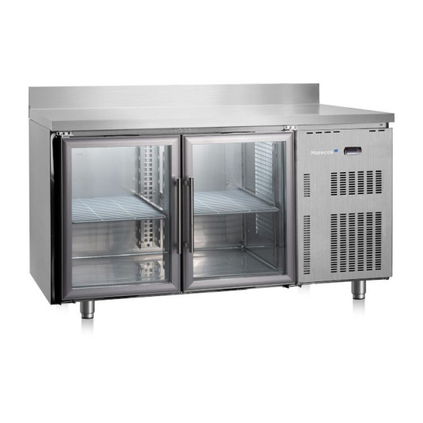 Tavolo refrigerato Marecos Softline in acciaio inox profondo 600 mm con 2 porte in vetro e alzatina, 222.008
