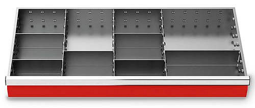 Inserti per cassetti Bedrunka+Hirth T500 R 36-16, per altezza pannello 100 mm, 9 parti, 198-136-100